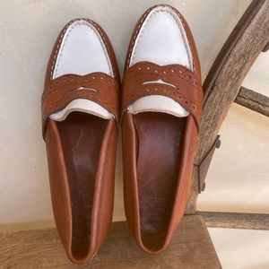 RALPH LAUREN Vtg Tan White Leather Loafers Woman’s Sz 6B Bench Made in Maine USA
